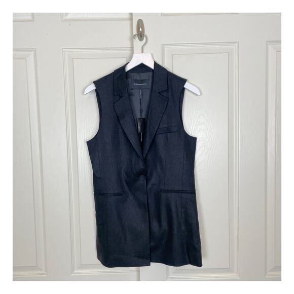 BCBGMaxAzria Tonal Herringbone Black Linen Blend Vest Lined NWT - Picture 1 of 9
